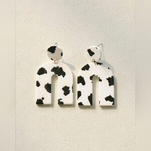 Western Cow Print Black and White Arch Earrings